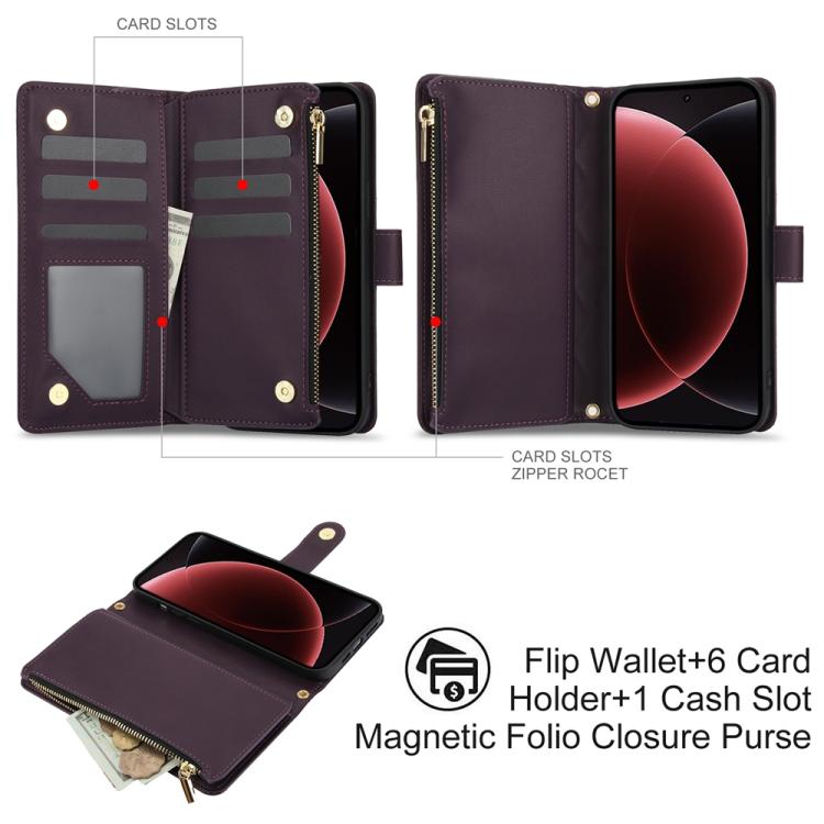 For Xiaomi 15 Ultra YM016 Rhombic Zipper Card Wallet Leather Phone Case with Lanyard