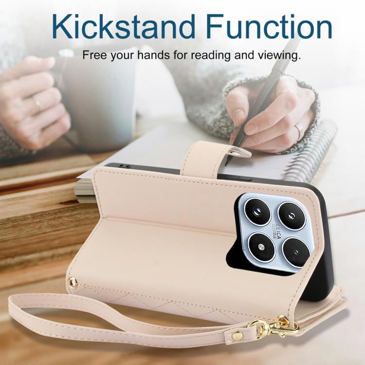 For Xiaomi 17 YM016 Rhombic Zipper Card Wallet Leather Phone Case with Lanyard