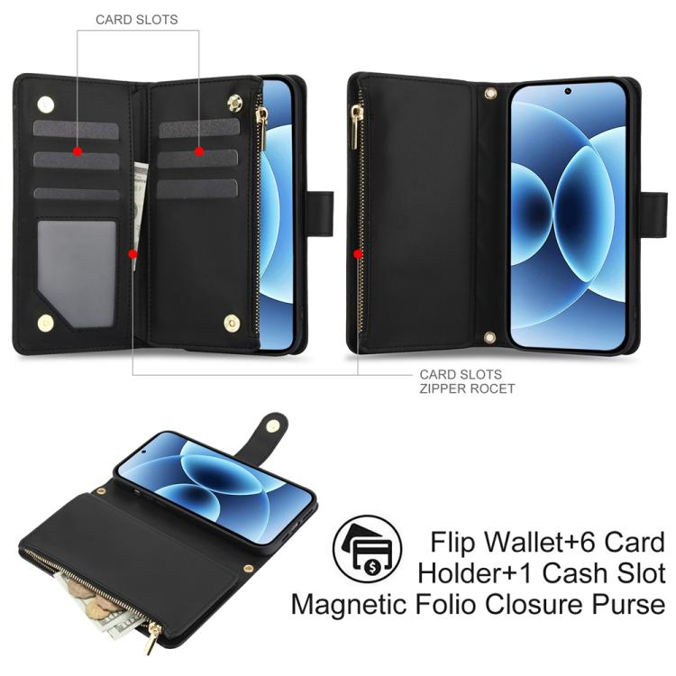 For Xiaomi 17 YM016 Rhombic Zipper Card Wallet Leather Phone Case with Lanyard