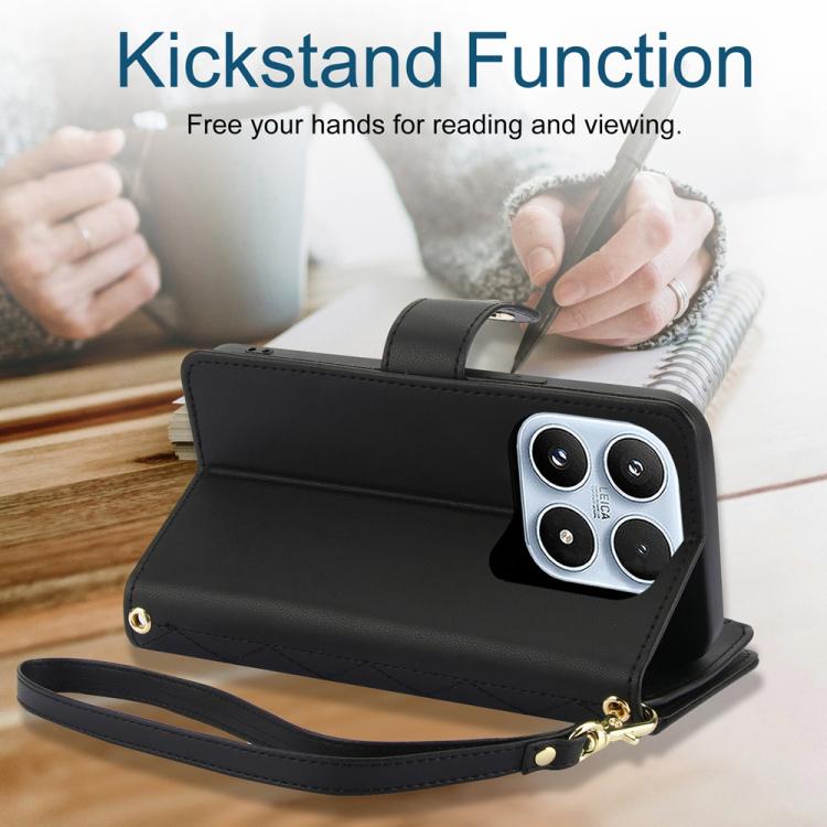 For Xiaomi 17 YM016 Rhombic Zipper Card Wallet Leather Phone Case with Lanyard