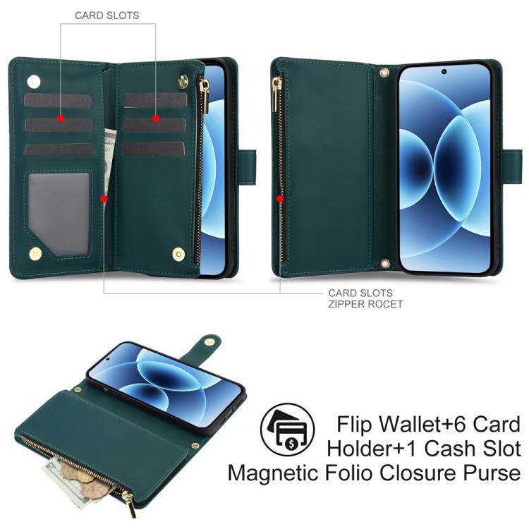 For Xiaomi 17 YM016 Rhombic Zipper Card Wallet Leather Phone Case with Lanyard