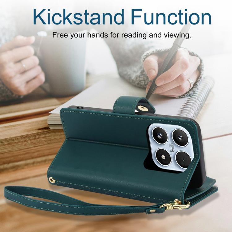 For Xiaomi 17 YM016 Rhombic Zipper Card Wallet Leather Phone Case with Lanyard