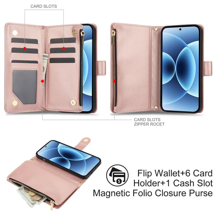 For Xiaomi 17 YM016 Rhombic Zipper Card Wallet Leather Phone Case with Lanyard
