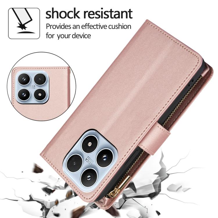 For Xiaomi 17 YM016 Rhombic Zipper Card Wallet Leather Phone Case with Lanyard