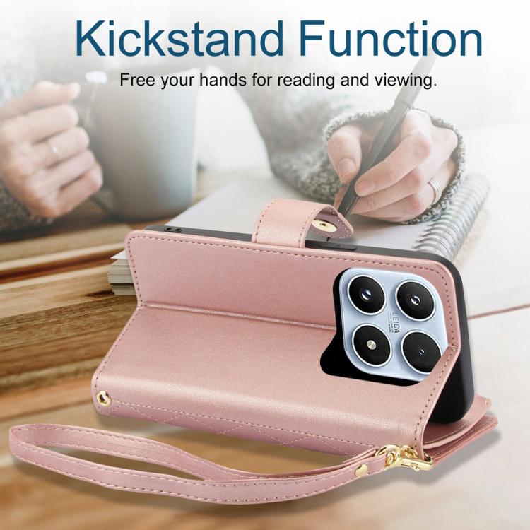 For Xiaomi 17 YM016 Rhombic Zipper Card Wallet Leather Phone Case with Lanyard
