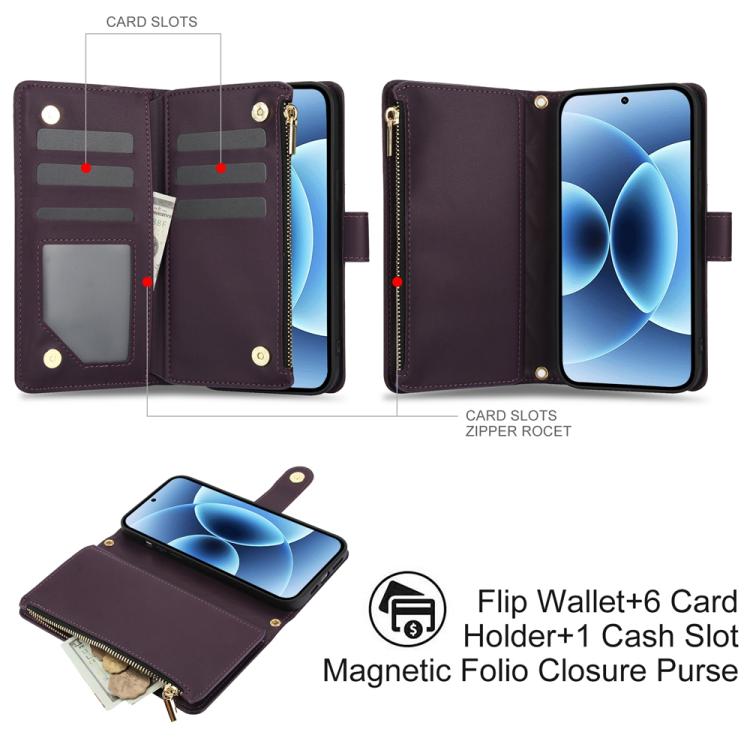 For Xiaomi 17 YM016 Rhombic Zipper Card Wallet Leather Phone Case with Lanyard