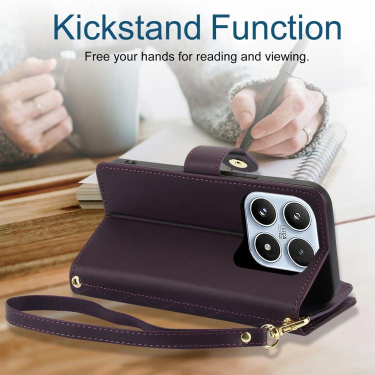 For Xiaomi 17 YM016 Rhombic Zipper Card Wallet Leather Phone Case with Lanyard