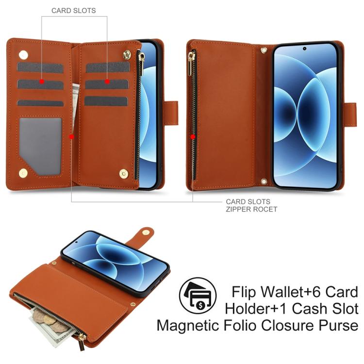 For Xiaomi 17 YM016 Rhombic Zipper Card Wallet Leather Phone Case with Lanyard