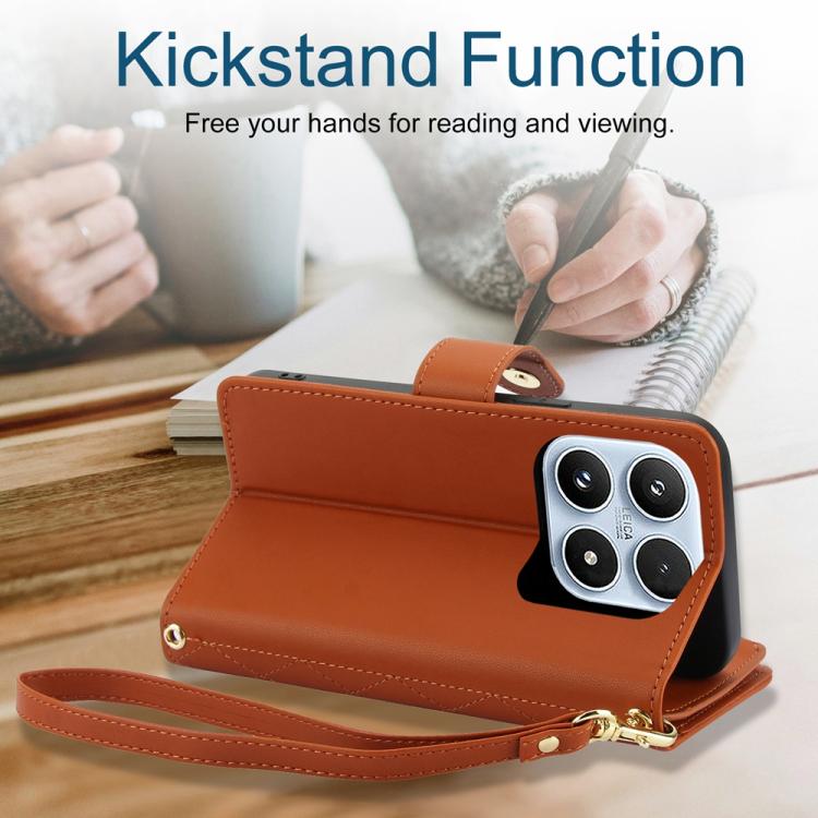 For Xiaomi 17 YM016 Rhombic Zipper Card Wallet Leather Phone Case with Lanyard