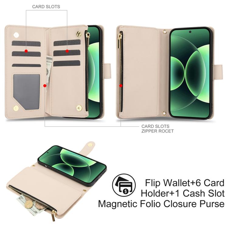 For Xiaomi 17 Pro YM016 Rhombic Zipper Card Wallet Leather Phone Case with Lanyard
