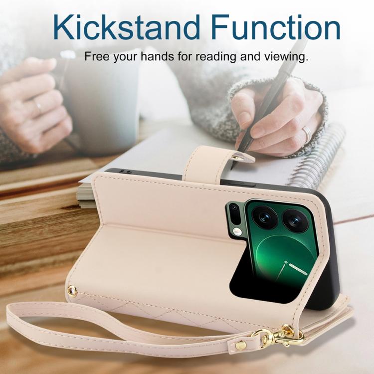 For Xiaomi 17 Pro Max YM016 Rhombic Zipper Card Wallet Leather Phone Case with Lanyard