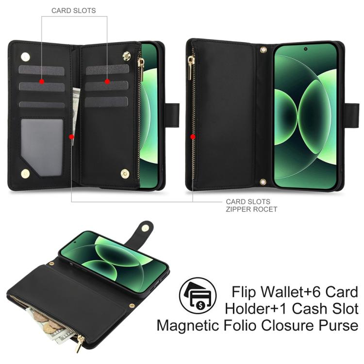 For Xiaomi 17 Pro Max YM016 Rhombic Zipper Card Wallet Leather Phone Case with Lanyard