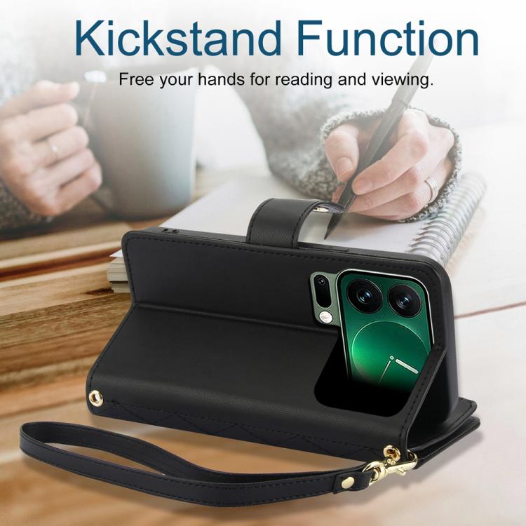 For Xiaomi 17 Pro Max YM016 Rhombic Zipper Card Wallet Leather Phone Case with Lanyard