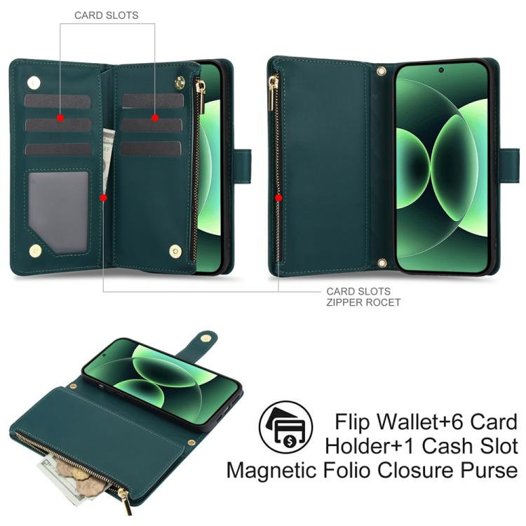 For Xiaomi 17 Pro Max YM016 Rhombic Zipper Card Wallet Leather Phone Case with Lanyard