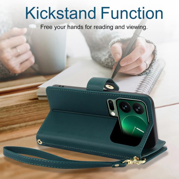 For Xiaomi 17 Pro Max YM016 Rhombic Zipper Card Wallet Leather Phone Case with Lanyard