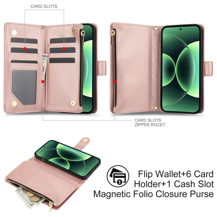 For Xiaomi 17 Pro Max YM016 Rhombic Zipper Card Wallet Leather Phone Case with Lanyard
