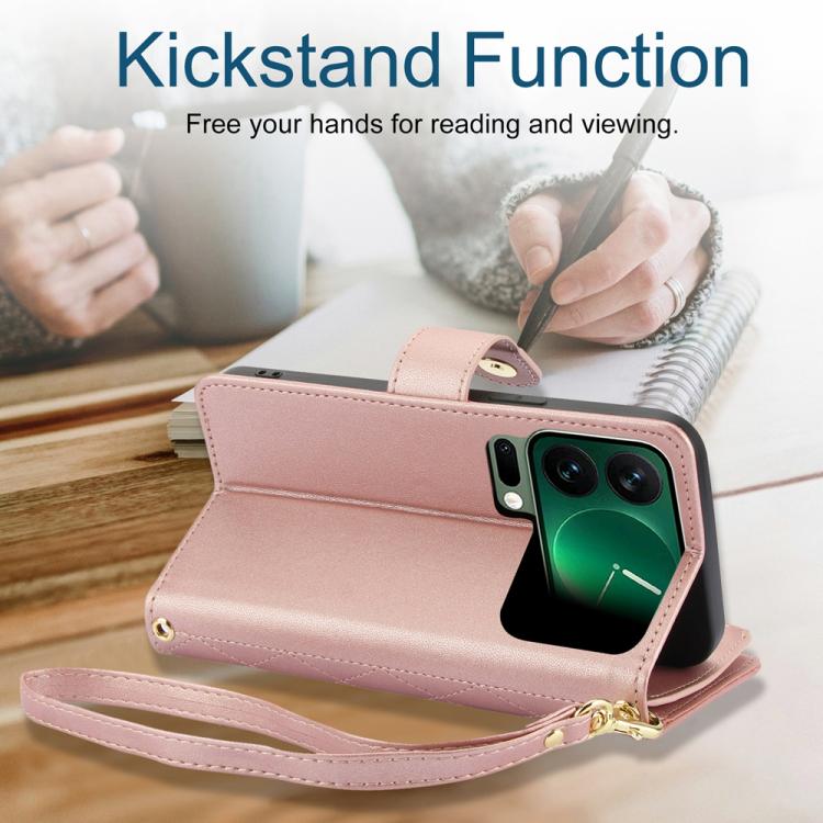 For Xiaomi 17 Pro Max YM016 Rhombic Zipper Card Wallet Leather Phone Case with Lanyard