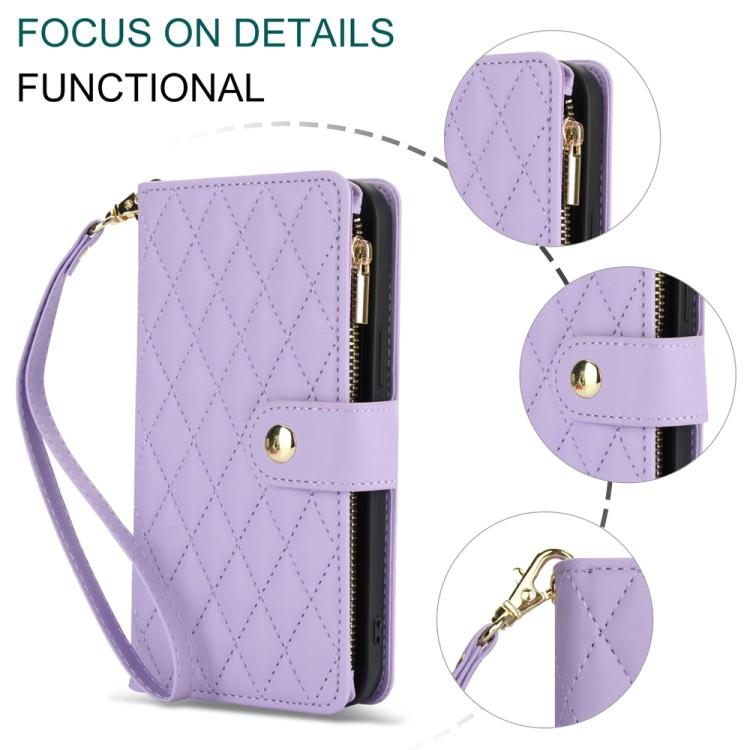 For Xiaomi 17 Pro Max YM016 Rhombic Zipper Card Wallet Leather Phone Case with Lanyard
