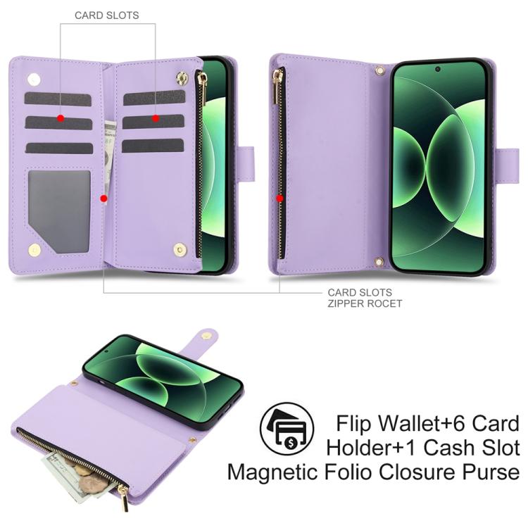 For Xiaomi 17 Pro Max YM016 Rhombic Zipper Card Wallet Leather Phone Case with Lanyard