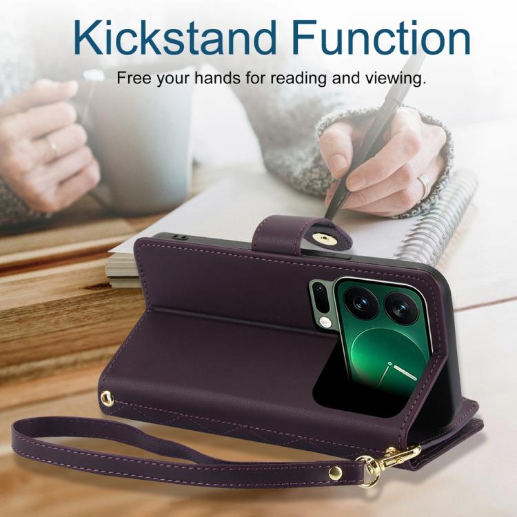 For Xiaomi 17 Pro Max YM016 Rhombic Zipper Card Wallet Leather Phone Case with Lanyard