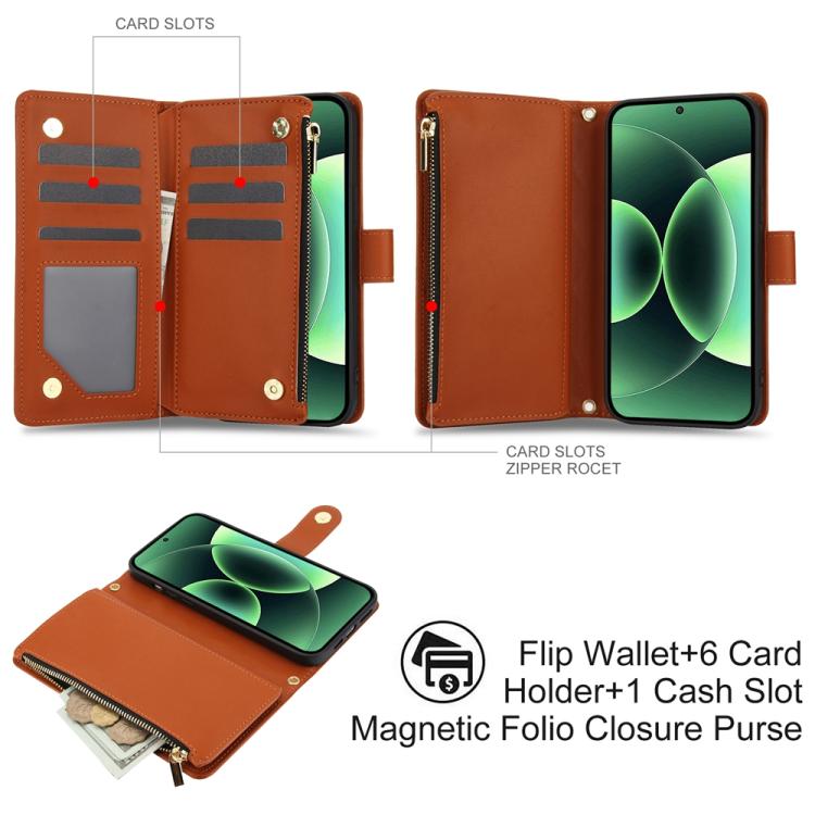 For Xiaomi 17 Pro Max YM016 Rhombic Zipper Card Wallet Leather Phone Case with Lanyard