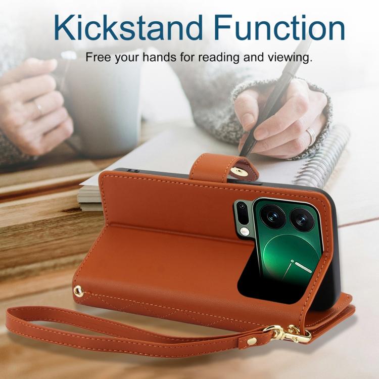 For Xiaomi 17 Pro Max YM016 Rhombic Zipper Card Wallet Leather Phone Case with Lanyard