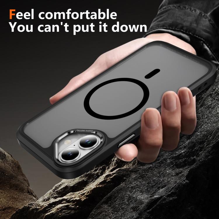 For iPhone 16 Plus Hardware Lens Protection MagSafe Magnetic PC Hybrid TPU Phone Case