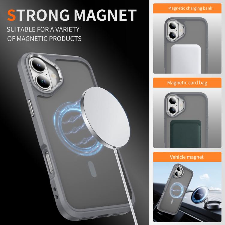 For iPhone 16 Plus Hardware Lens Protection MagSafe Magnetic PC Hybrid TPU Phone Case