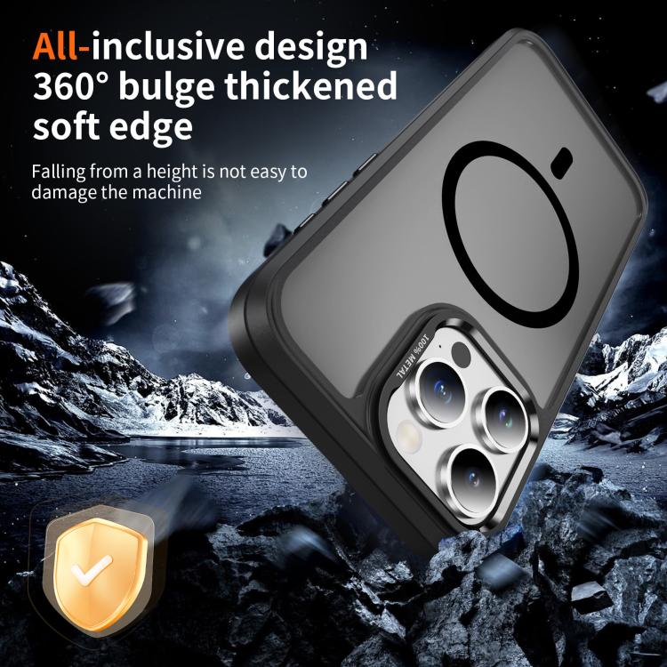 For iPhone 15 Pro Max Hardware Lens Protection MagSafe Magnetic PC Hybrid TPU Phone Case