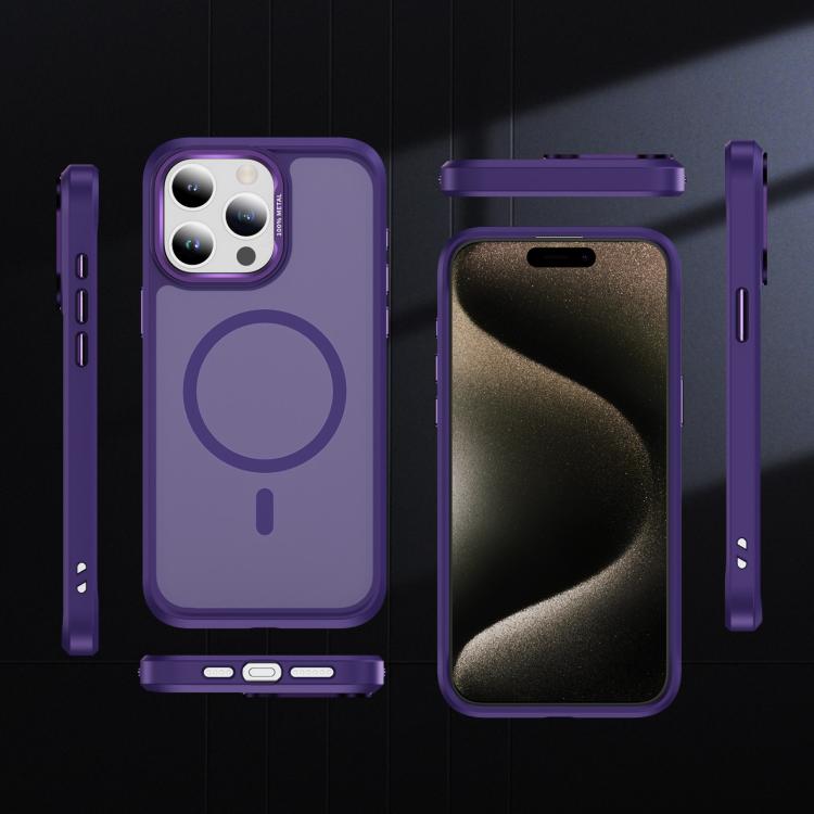 For iPhone 15 Pro Max Hardware Lens Protection MagSafe Magnetic PC Hybrid TPU Phone Case