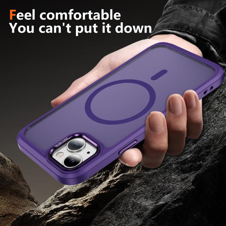 For iPhone 15 Plus / 14 Plus Hardware Lens Protection MagSafe Magnetic PC Hybrid TPU Phone Case