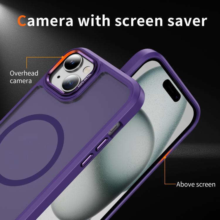 For iPhone 15 Plus / 14 Plus Hardware Lens Protection MagSafe Magnetic PC Hybrid TPU Phone Case