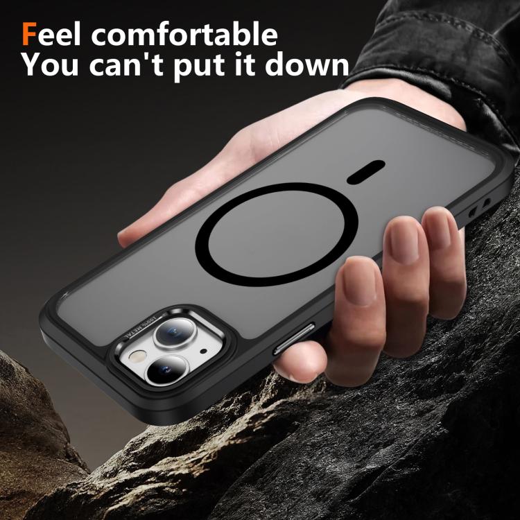 For iPhone 15 Hardware Lens Protection MagSafe Magnetic PC Hybrid TPU Phone Case