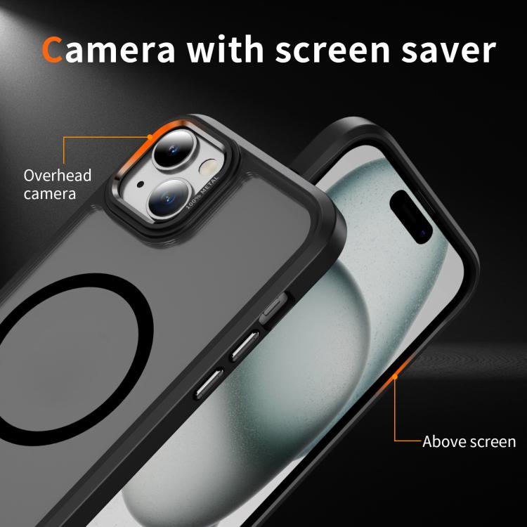 For iPhone 15 Hardware Lens Protection MagSafe Magnetic PC Hybrid TPU Phone Case