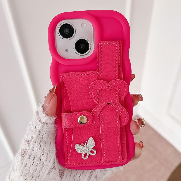 For iPhone 14 Wristband Leather Love Holder Card Bag Phone Case