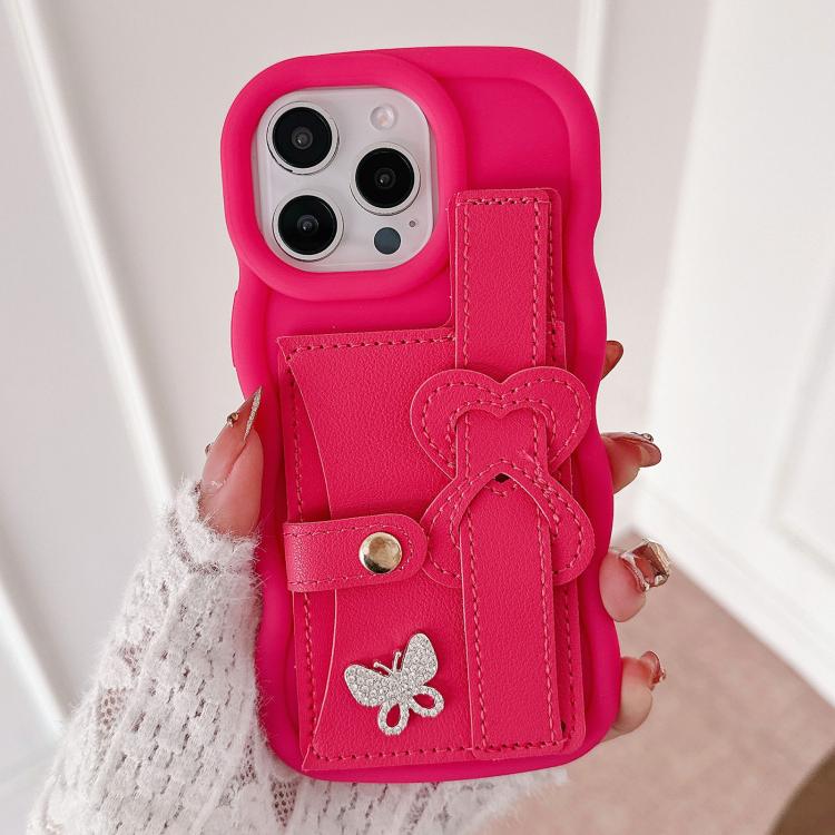 For iPhone 13 Pro Max Wristband Leather Love Holder Card Bag Phone Case