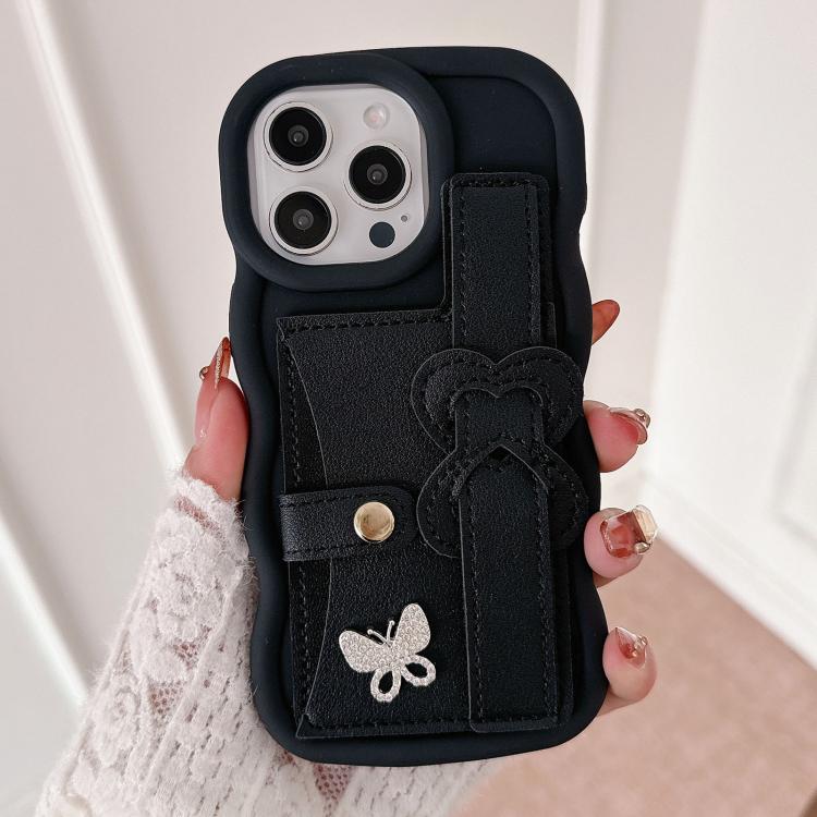 For iPhone 12 Pro Wristband Leather Love Holder Card Bag Phone Case