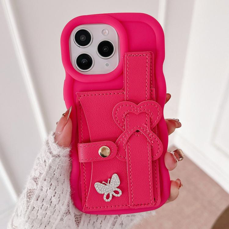 For iPhone 11 Pro Max Wristband Leather Love Holder Card Bag Phone Case