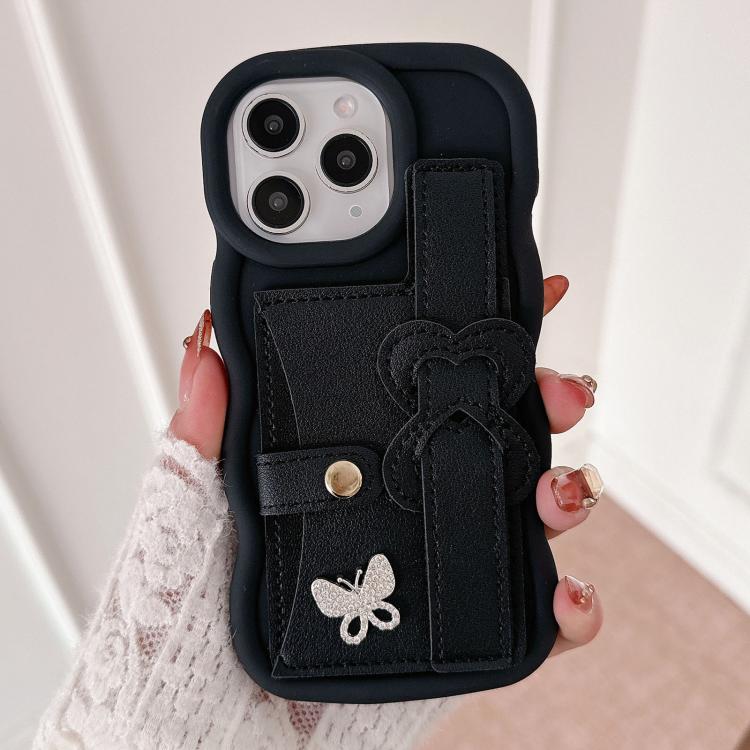 For iPhone 11 Pro Max Wristband Leather Love Holder Card Bag Phone Case