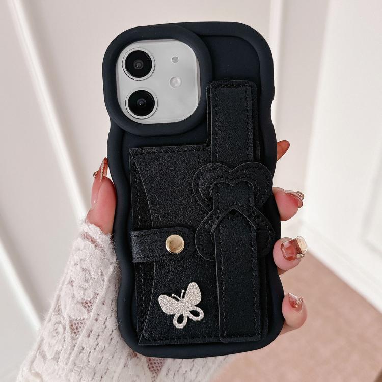For iPhone 11 Wristband Leather Love Holder Card Bag Phone Case