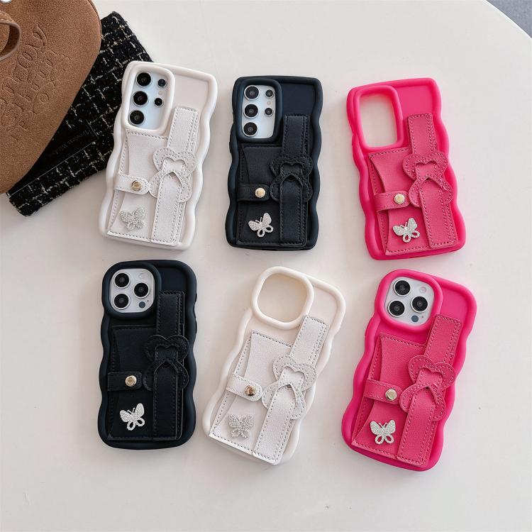 For iPhone 15 Wristband Leather Love Holder Card Bag Phone Case