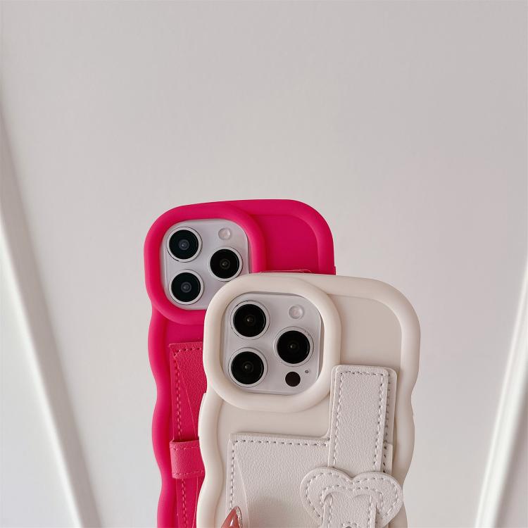 For iPhone 15 Pro Wristband Leather Love Holder Card Bag Phone Case