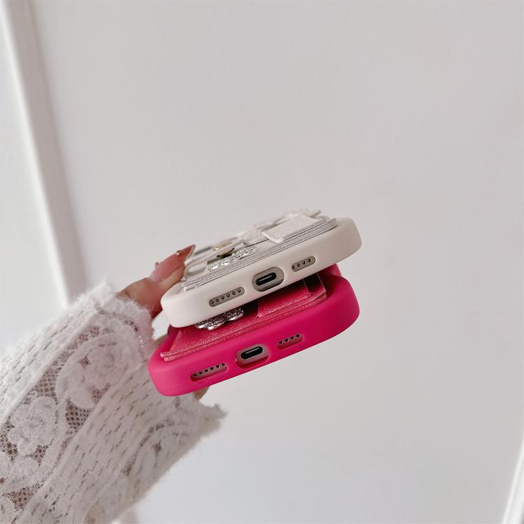 For iPhone 15 Pro Max Wristband Leather Love Holder Card Bag Phone Case