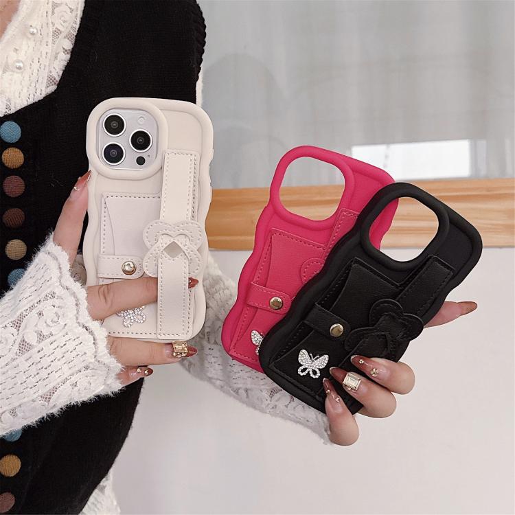 For iPhone 13 Pro Max Wristband Leather Love Holder Card Bag Phone Case