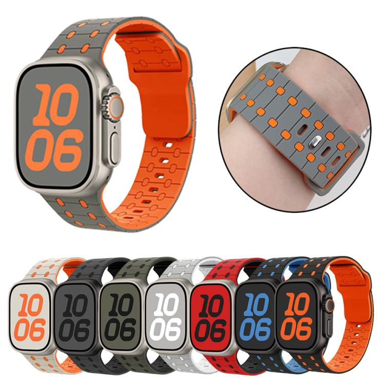 For Apple Watch 46mm / 49mm / 45mm / 44mm Three-color Reverse Buckle Silicone Watch Band