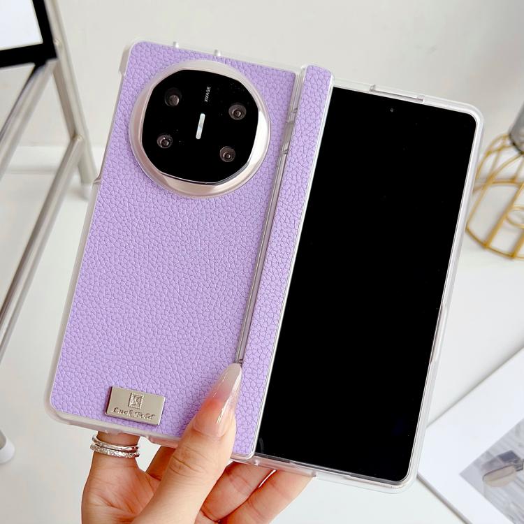 For Huawei Mate X6 Transparent Edge Spring Axis Litchi Texture Phone Case