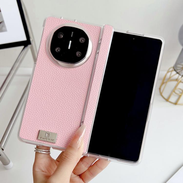 For Huawei Mate X6 Transparent Edge Spring Axis Litchi Texture Phone Case