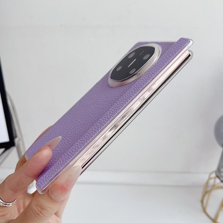For Huawei Mate X6 Transparent Edge Spring Axis Litchi Texture Phone Case