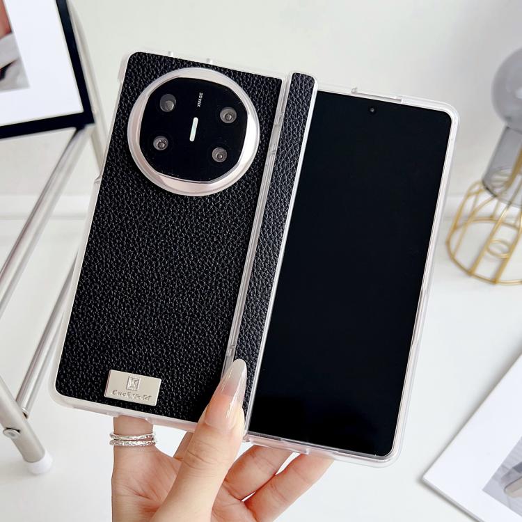 For Huawei Mate X6 Transparent Edge Spring Axis Litchi Texture Phone Case