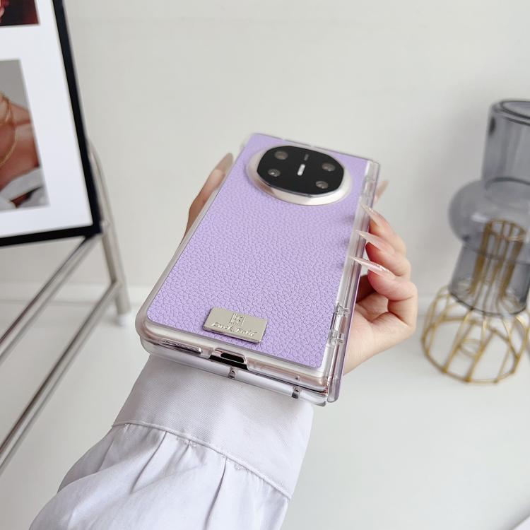 For Huawei Mate X6 Transparent Edge Spring Axis Litchi Texture Phone Case